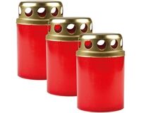 3x Grablicht, Stundenbrenner mit Deckel, 8 cm (rot)