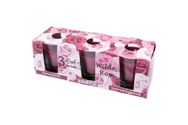  3x Duftkerze Wilde Rose Ø 4,5 cm x 6,5 cm