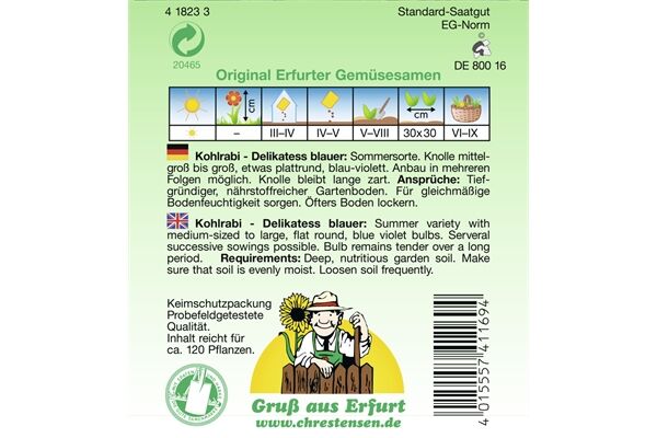 Saatgut Kohlrabi Delikateß Blauer