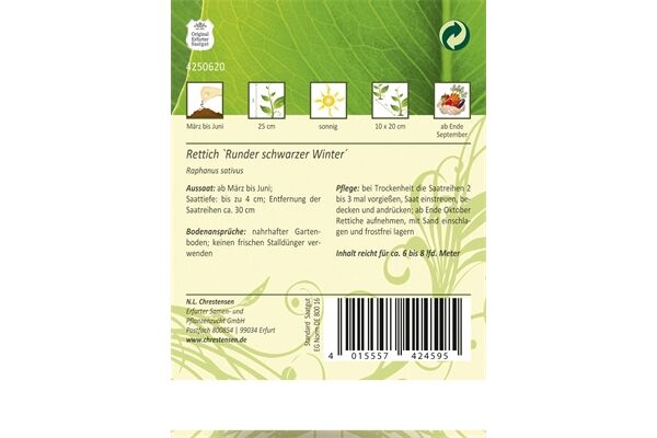  Saatgut Rettich, Runder Schwarzer Winter,
