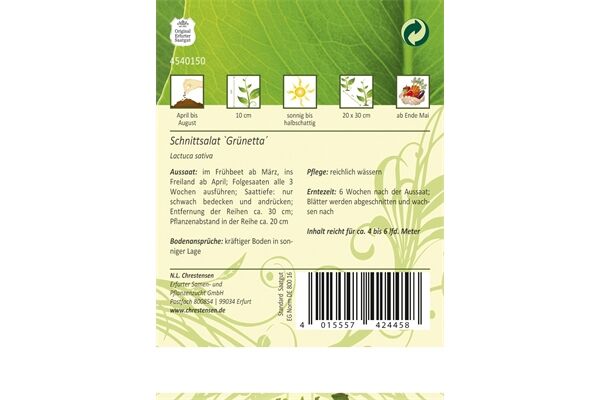  Saatgut Schnittsalat, Grünetta,
