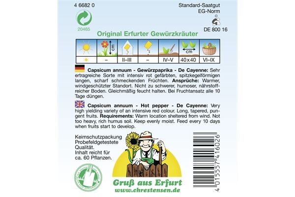  Saatgut Gewürzpaprika De Cayenne ertragreich