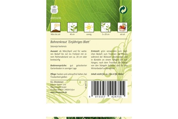  Saatgut Bohnenkraut, Einjähriges Blatt,