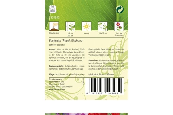  Saatgut Lathyrus Edelwicke, Royal Mischung,