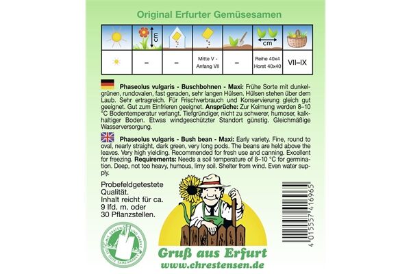  Saatgut Buschbohnen Maxi, frühe Sorte,