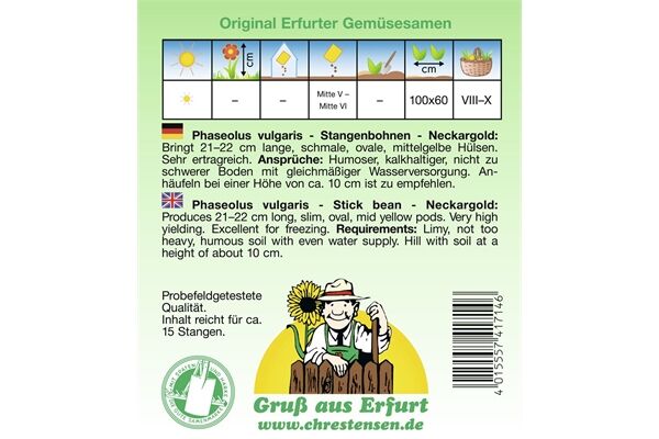  Saatgut Stangenbohnen Neckargold ertragreich,