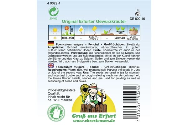  Saatgut Fenchel Großfrüchtiger, zweijährig,