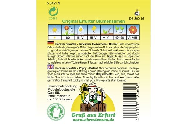  Saatgut Türkischer Riesenmohn Brillant