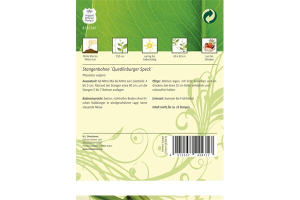  Saatgut Stangenbohnen, Quedlinburger Speck,