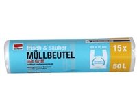 Müllbeutel Tragegriff, 15 St., extra stark, 50 L (transparent)