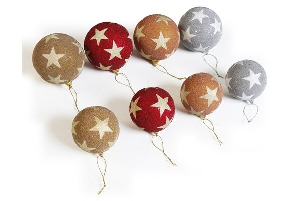  2 tlg. Weihnachtsbaumkugeln Set, Stern-Muster