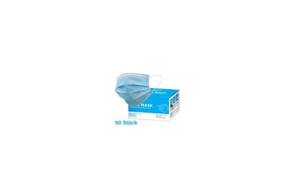  Medizinischemaske, PP, 3-lagig,17,5x9,5 cm, 50 St.