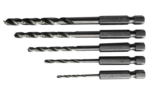  5 tlg. HSS-Spiralbohrersatz , Ø 2-6 mm, Bit 1/4"