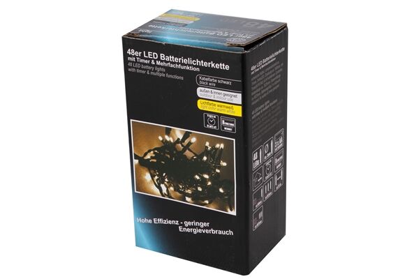  Lichterkette, 48 LEDs, WW, Batterie/Timer, 3,4 m
