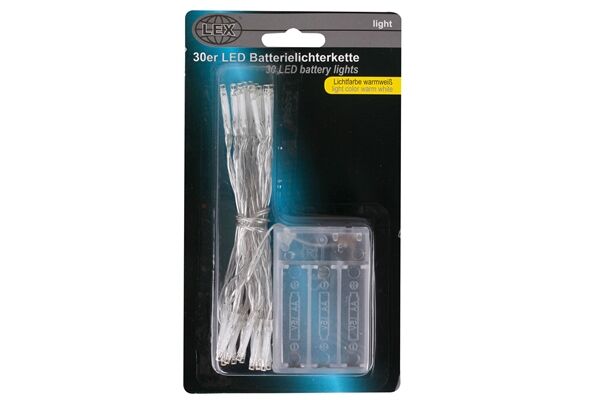  Lichterkette, Batterie, 30 LEDs, WW, 3,2 m