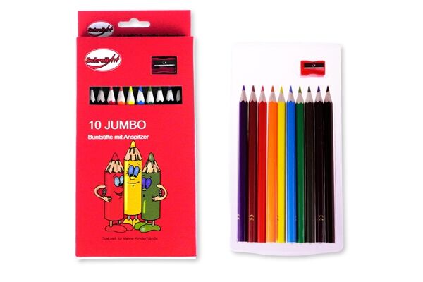  Jumbobuntstifte, 10er Pack, inkl. Anspitzer