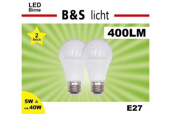  LED-Lampe, 2er-Set, 5 W, A60, E27