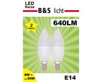 LED-Kerze, 2er-Set, 8 W, C37, E14