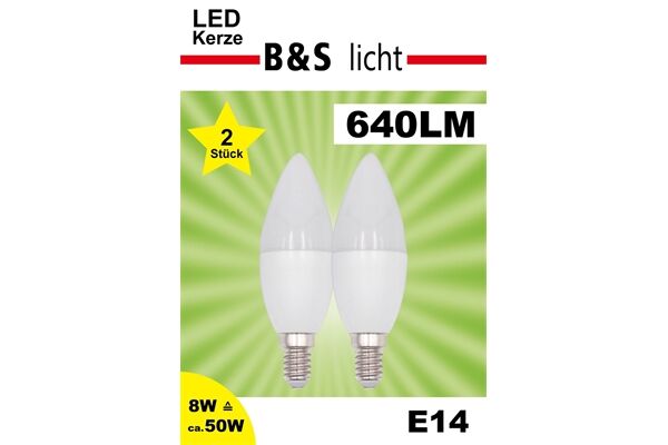  LED-Kerze, 2er-Set, 8 W, C37, E14