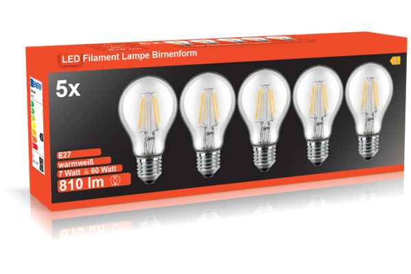 LED-Birnenform A60, 5er-Pack