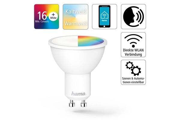  WLAN-LED-Lampe, GU10, 5,5W, RGBW, für Sprach-/App-