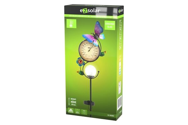  LED Solar Gartenstab, Thermometer, Schmetterling