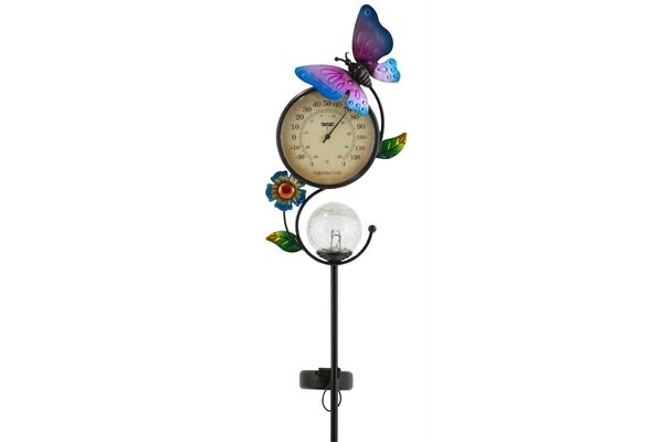  LED Solar Gartenstab, Thermometer, Schmetterling
