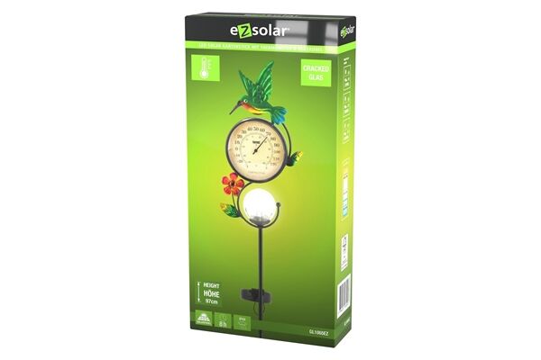  LED Solar Gartenstab, Thermometer, Kolibri