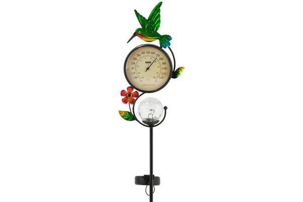  LED Solar Gartenstab, Thermometer, Kolibri