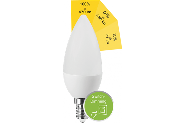 LED SMD C35 E14 4,9 W 470 lm WW Switch DIM