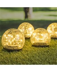 LED-Solarlampen, Crackle Glas, 4er-Set