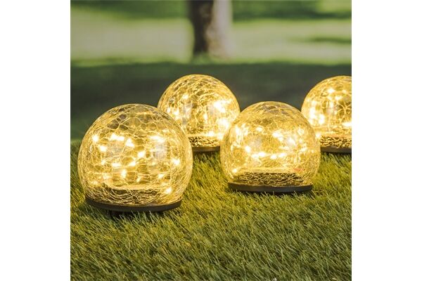  LED-Solarlampen, Crackle Glas, 4er-Set