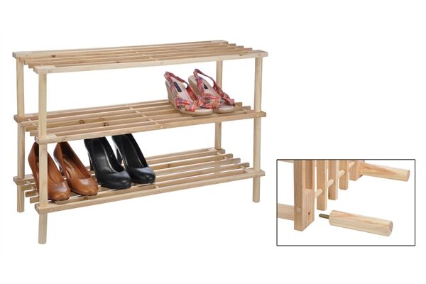  Schuhregal mit 3 Böden, aus Holz