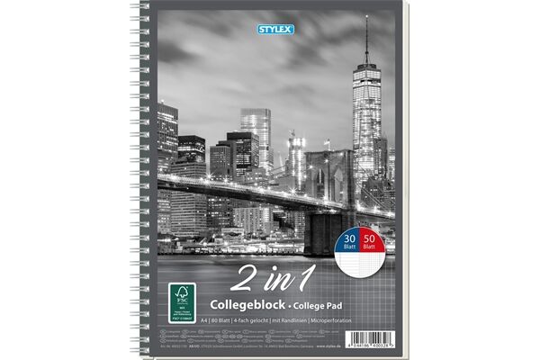 STYLEX Collegeblock, DIN A4, Duo