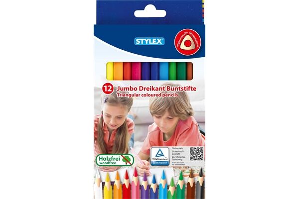 STYLEX Buntstifte, Dreikant, Jumbo, 12 Stück