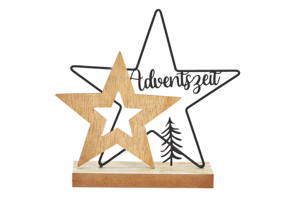 Stern, Adventszeit, Metall und Holz, 9 x 19 x 5 cm