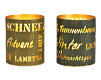 Windlicht mit Schriftzügen Weihnachten (gold/gelb)