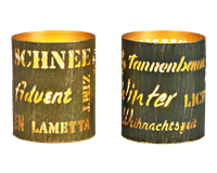 Windlicht mit Schriftzügen Weihnachten (gold/gelb)